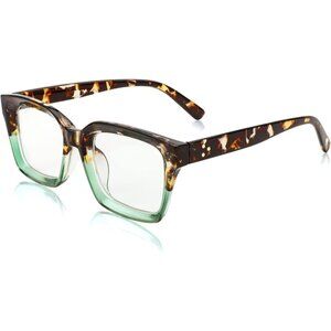 Women's Leopard Green Eyewear Oversized Square Tortoise Frame Blocking Glasses